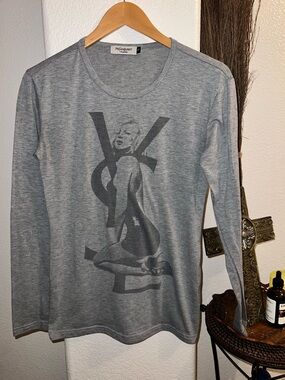 Yves Saint Laurent Gray Crewneck Long Sleeve Tee
